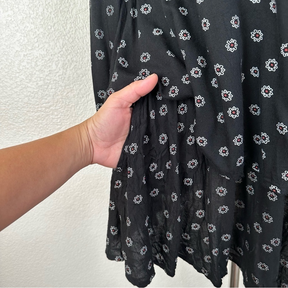Free People Black Beck Print Keyhole Long Sleeves Tunic Mini Dress, Size XS - Picture 5 of 13